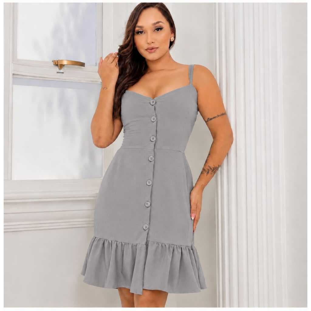 Vestido Curto com Botões – Feminino, Forrado e com Bojo