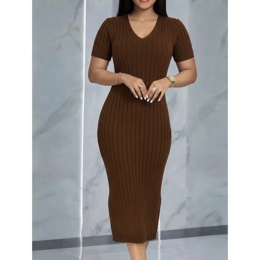 Vestido Midi Canelado Verão 2026 Moda Feminina Elegante