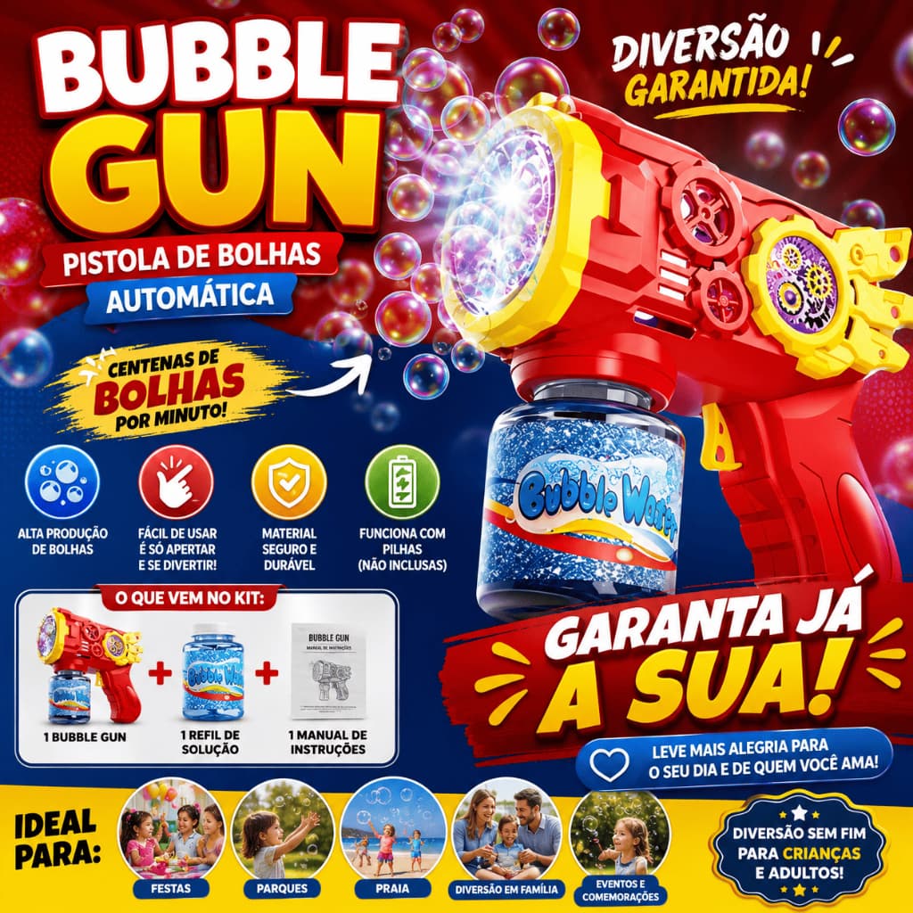 Bolhas Automática Bubble Gun Vermelha Infantil Brinquedo para Festas e Crianças