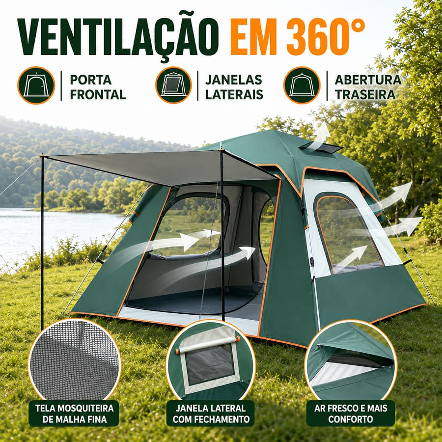 Barraca Tenda de camping automática portatil grande impermeável para acampamento de 3-4 pessoas