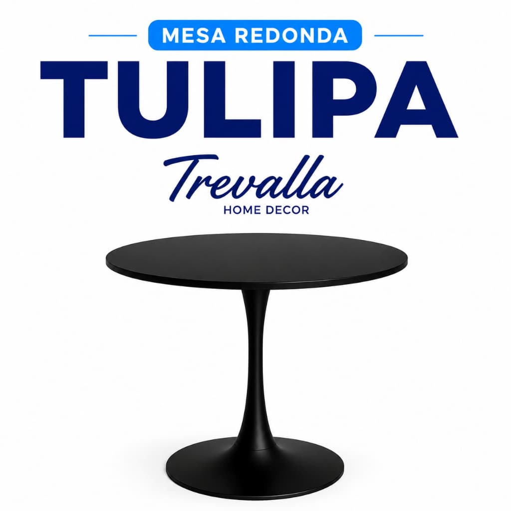 Mesa Redonda Tulipa 80cm com Base em Aço e Tampo em Laca Design Moderno | Mesa de Jantar Trevalla