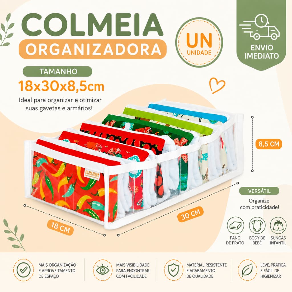 Colmeia Cristal Organizadora de Gaveta 6 Divisórias Transparente ou com Viés 18x30x8,5cm