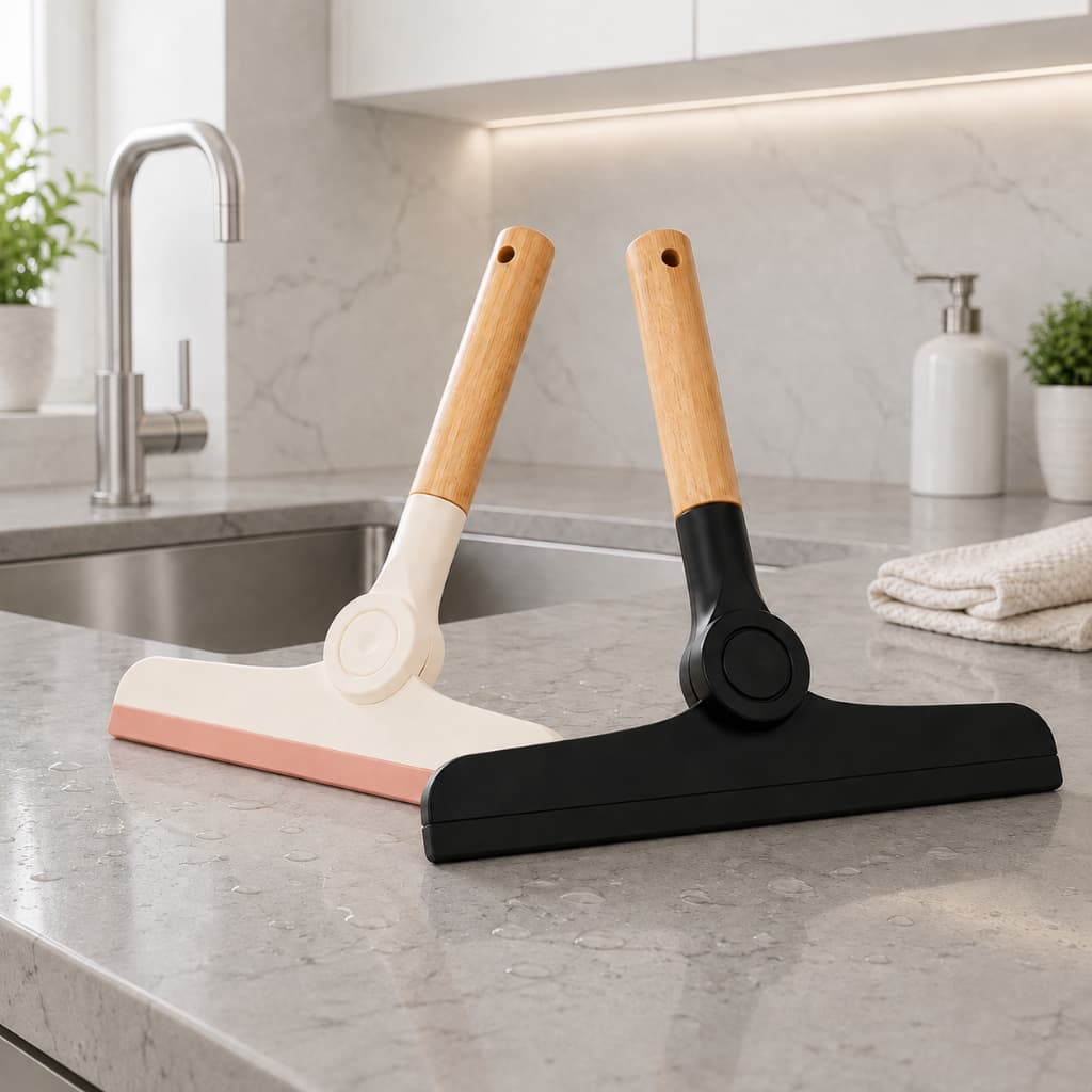 Rodo de Pia Dobrável Silicone com Cabo de Bambu para Cozinha Bancada Limpeza Prático Multiuso