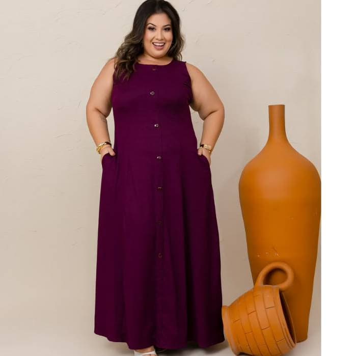 Vestido longo acinturado com bolso BZ