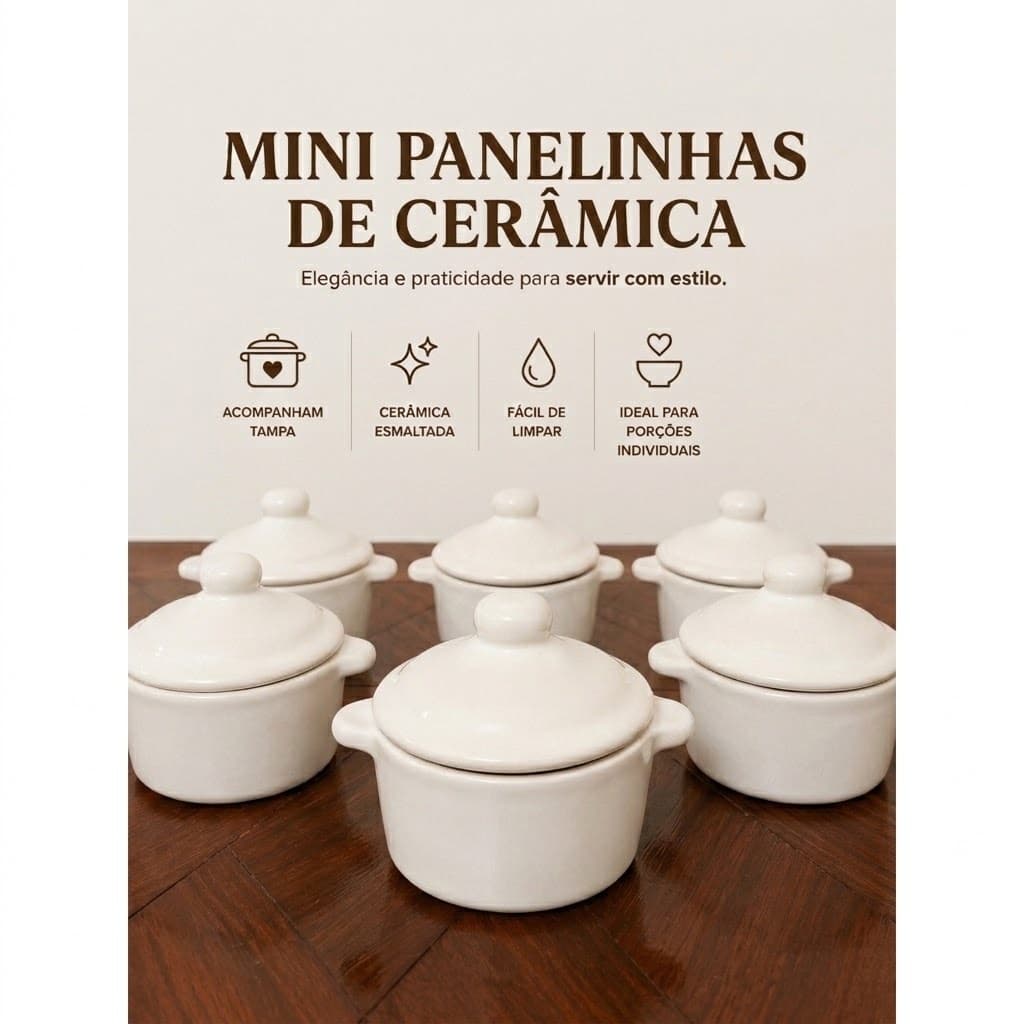 Mini Caçarola Ramequins Panelinha de Cerâmica Esmaltada com Tampa Kit 1 - 2 - 3 - 6 Peças