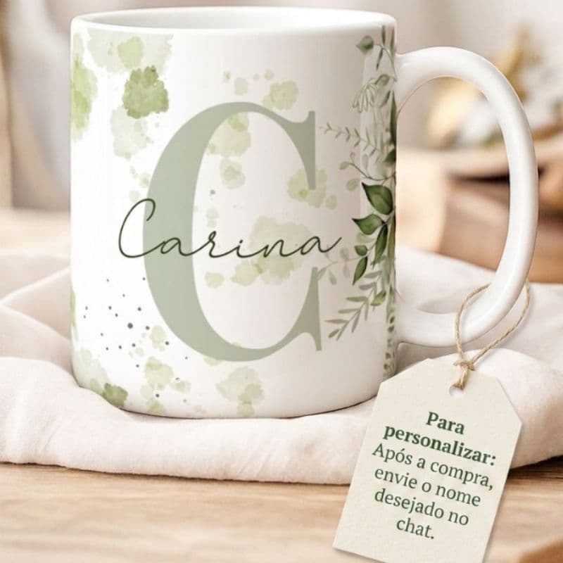 Caneca de Porcelana Personalizada com Inicial e Nome 325ml