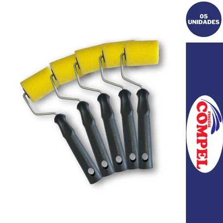 Kit Pintura 5 Peças Rolo de Espuma 05cm Amarelo Pop Com Cabo Poliéster Compel Pintura Prática Fácil
