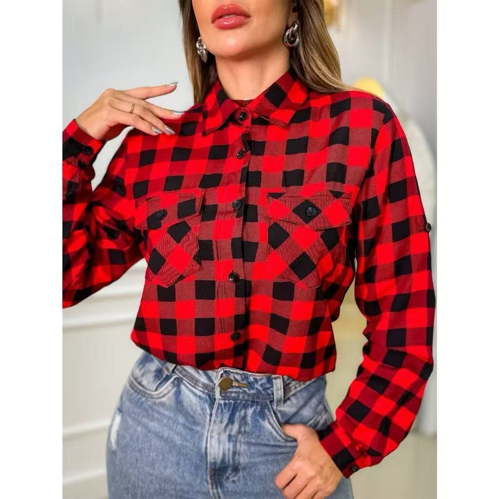 Camisa Xadrez Feminina Viscose Bolsos