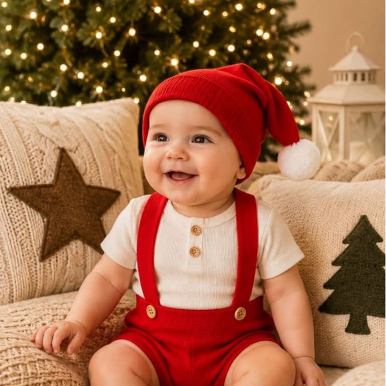 Roupa Bebê Natal Menino Body e Shorts Suspensório Natalino 100 Algodão