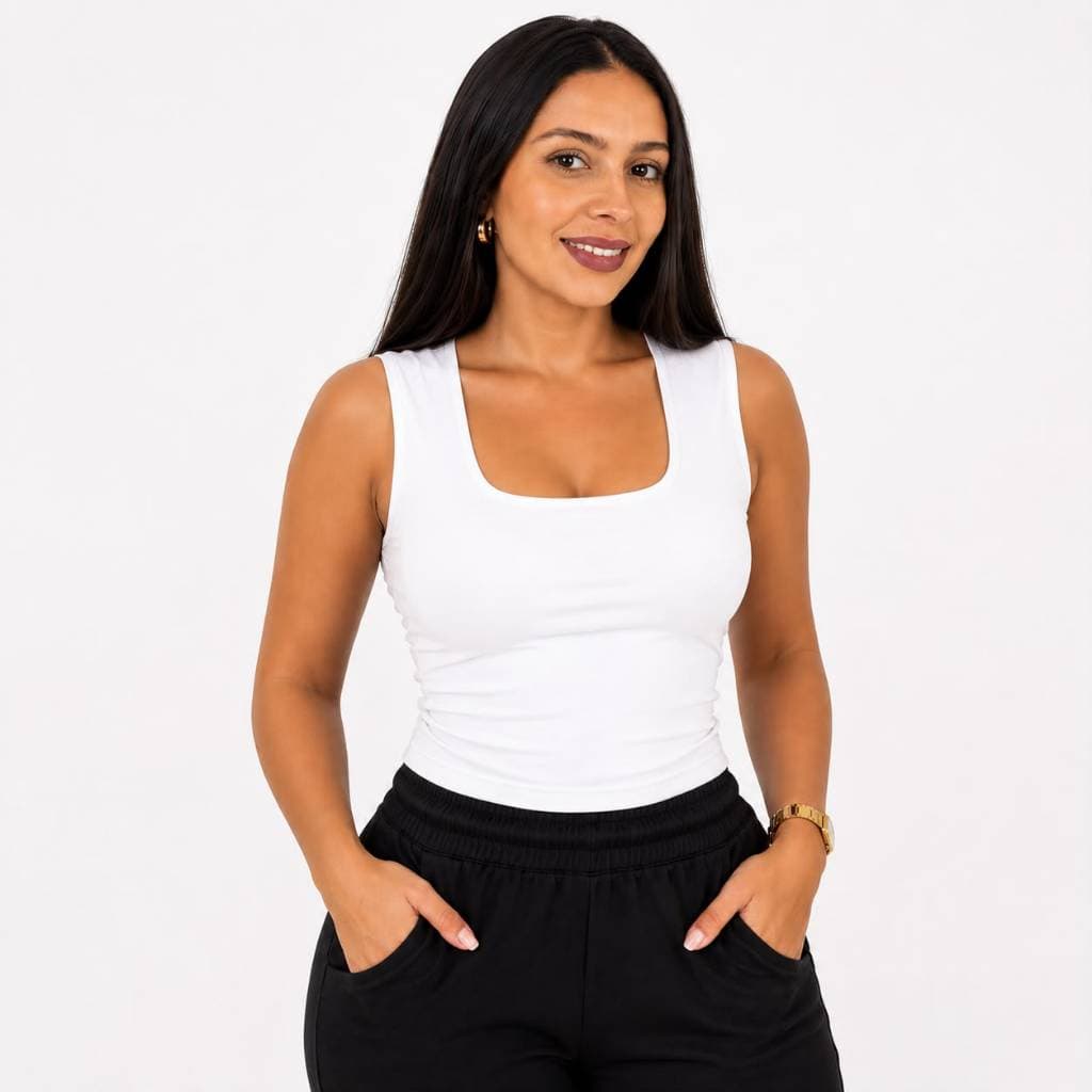 Blusa Feminina Regata Decote Quadrado Suplex Básica Verão Top