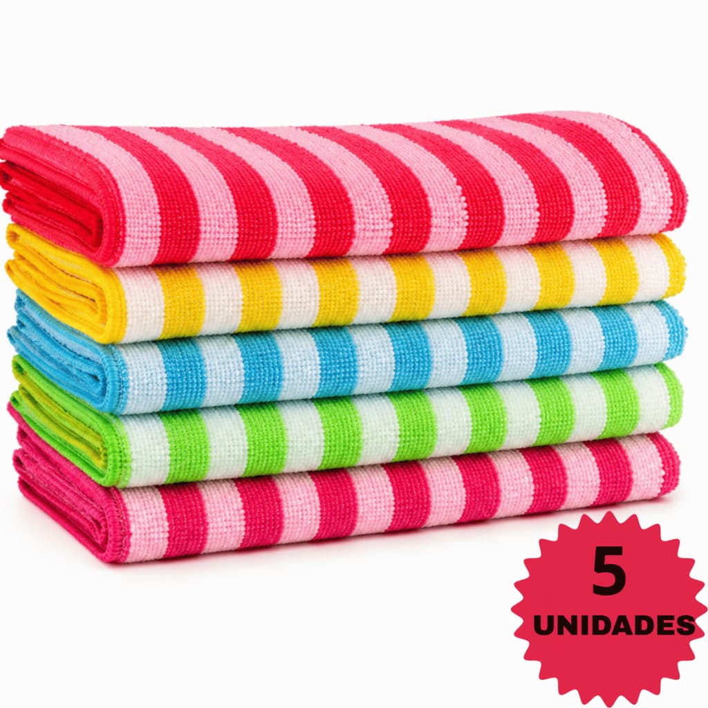 Kit 5 Pano Microfibra De Limpeza Alta Absorção 30x30cm Flanela Multiuso Vidro Carro Casa
