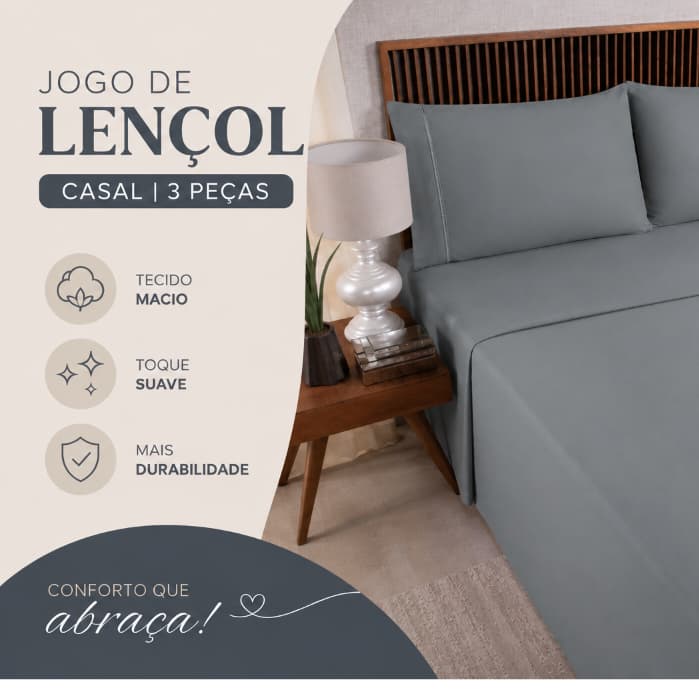 Kit De Lençol Ponto Palito CASAL PADRÃO Cores Lisas 3 Peças