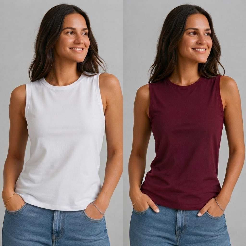 Kit 2 Blusa Regata Feminna Básica Confortavel Gola Redonda