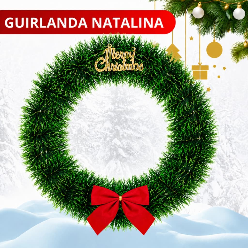 Guirlanda Natalina  Luxo  Verde Nevada 30cm Enfeite Porta Parede Decoração Casa Natal Promoção