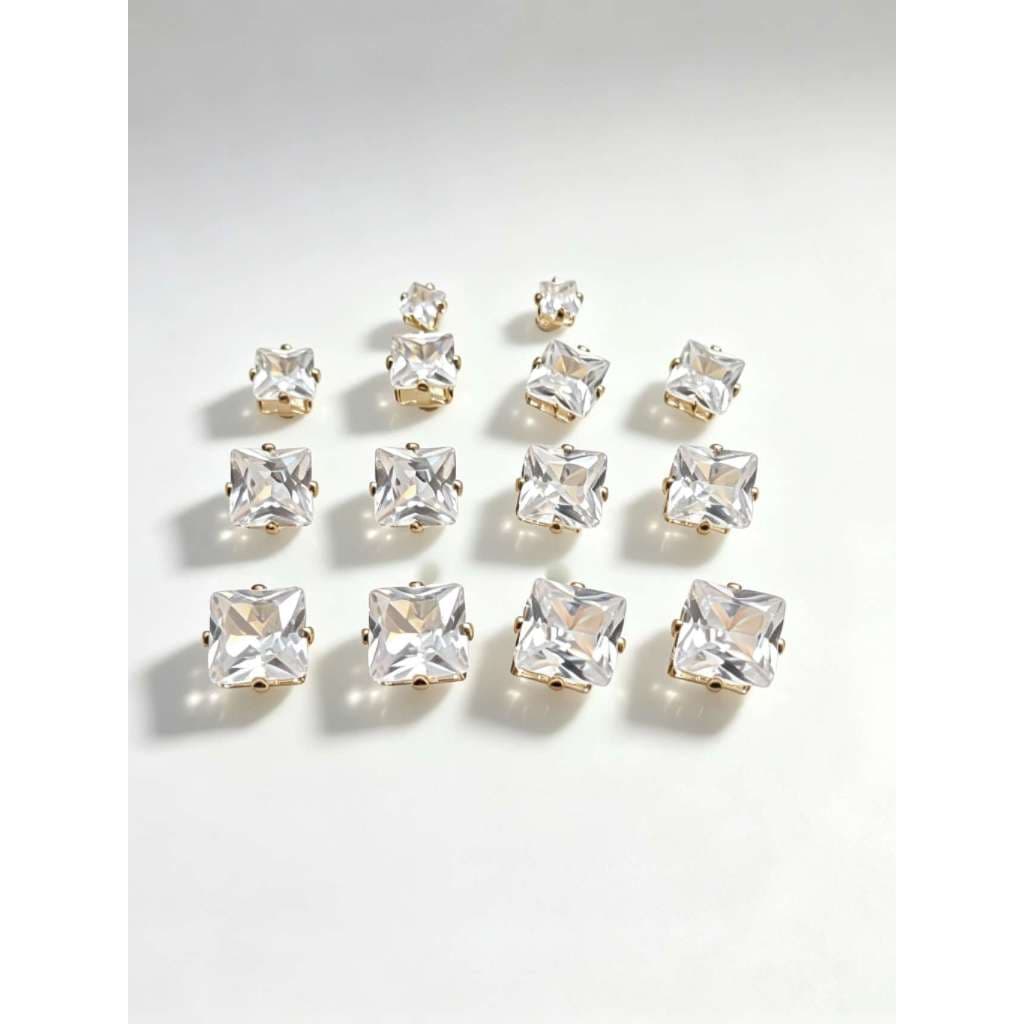 Kit 4 Piercing Brinco Orelha Zircônia Quadrada Aço Inox Cartilagem Helix Tragus Unissex Feminino Masculino