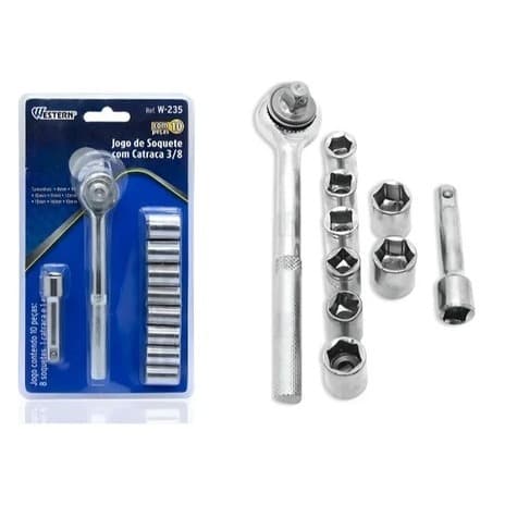 Kit Jogo Soquetes Sextavado C/ Catraca 10 Pcs