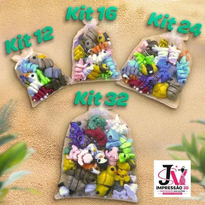 Kits Sortidos - Wiggles Mini Animais Flexíveis - Kits 12/16/24/32 unidades Bixinhos Chaveiro Fidget Lembrancinha