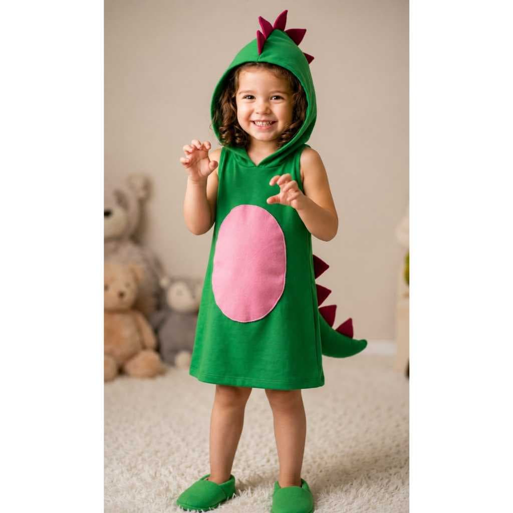 FANTASIA DINO VESTIDO REGATA VERDE FESTA ANIVERSÁRIO