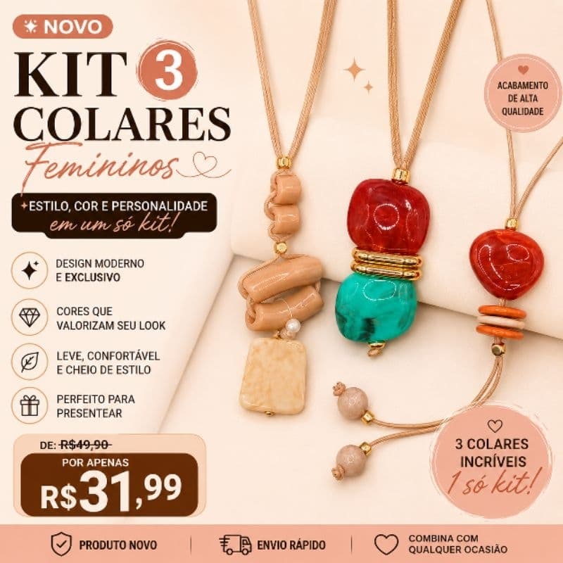 Kit Lindo 3 Colares Femininos Max Colar – Modelos Sortidos
