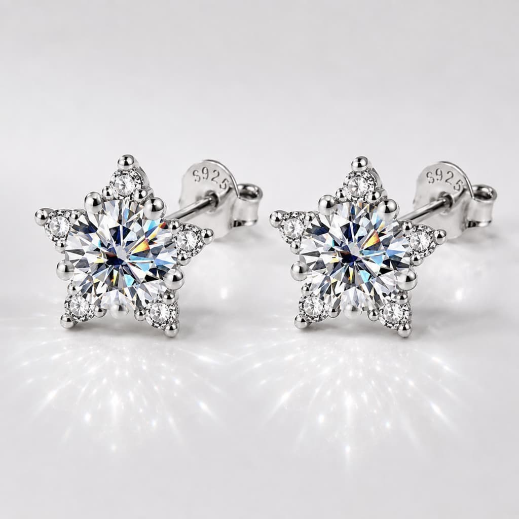Brinco Estrela Moissanite Prata 925 6,5mm - Pedra Moissanite com certificado