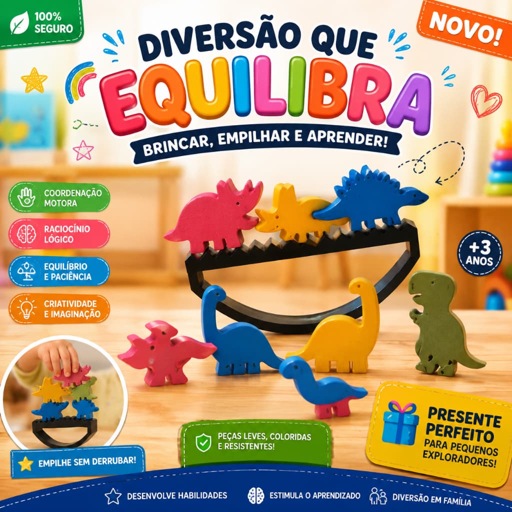 Kit Dinossauros Brinquedo Infantil 3D Colorido Presente para Criança Dia das Crianças Brinquedo Infantil
