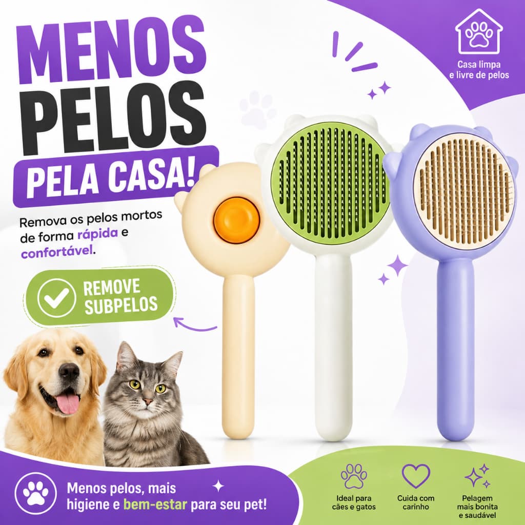 Escova para Pet - Rasqueadeira Pente Tira Pelos Mortos - (Cores Sortidas)