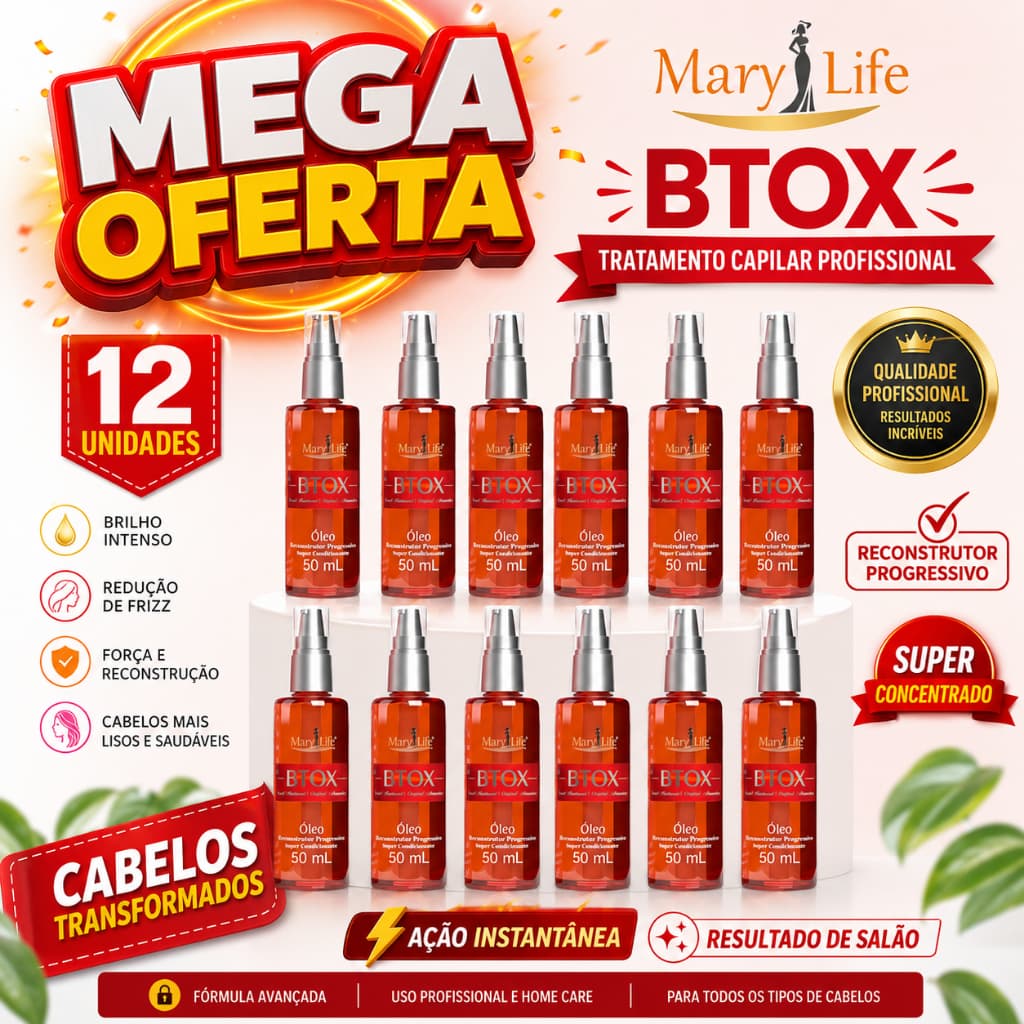 12 unidades Óleo Reconstrutor Progressivo Btox 50ml MaryLife