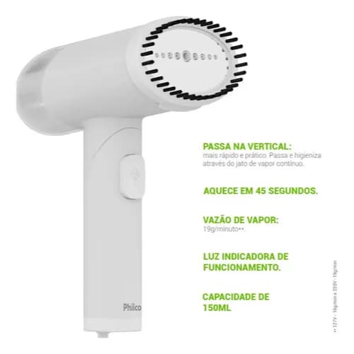 Passadeira A Vapor Dobrável Philco 150ml 1250w Pvp06a Bivolt Branco 127/220v