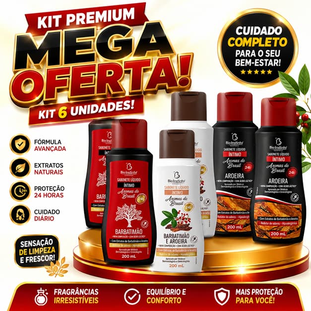 kit 6 unid Sabonetes Intimo 2 Aroeira 2 Barbatimão e 2 Barbatimão com Aroeira Bio Instinto