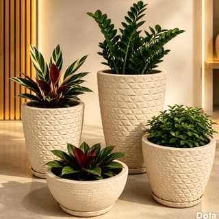 kit 4 vaso em polietileno decorativo diamante com prato coletor