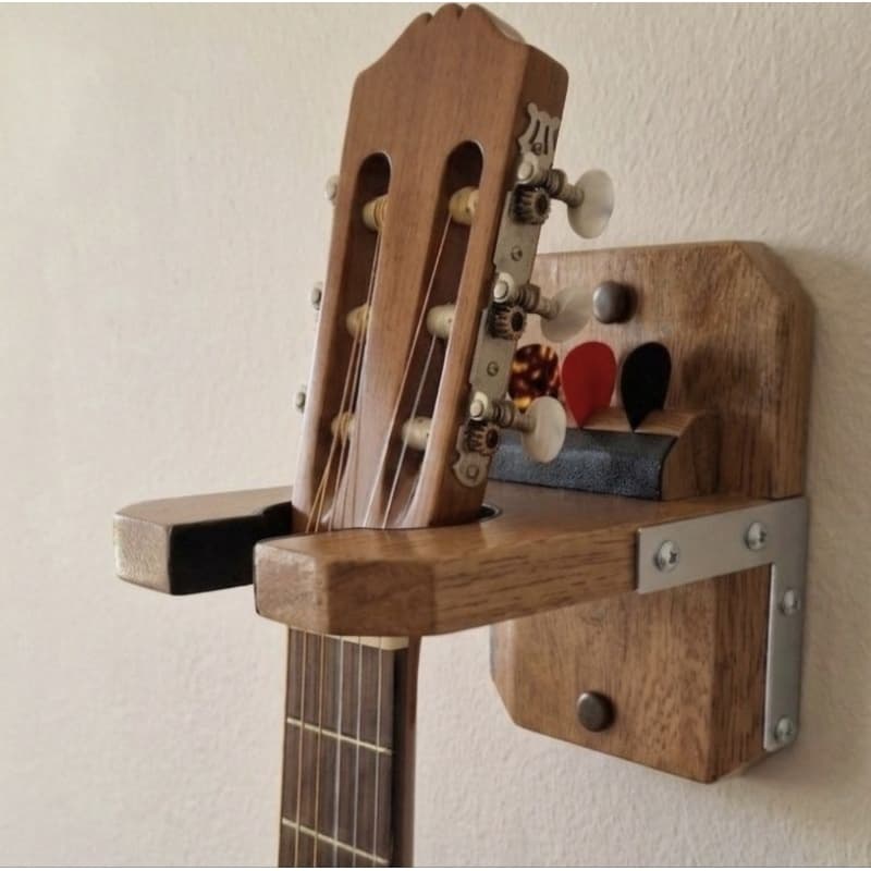 Suporte Parede Violão e Guitarra Viola Caipira Madeira Cedrinho Premium e Porta Palhetas