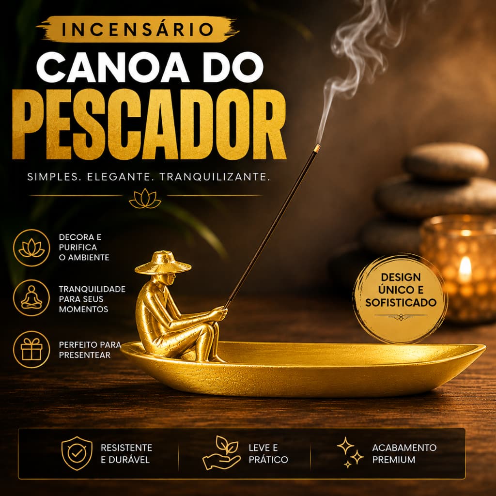 Incensário Porta Incenso Decorativo Canoa com Pescador