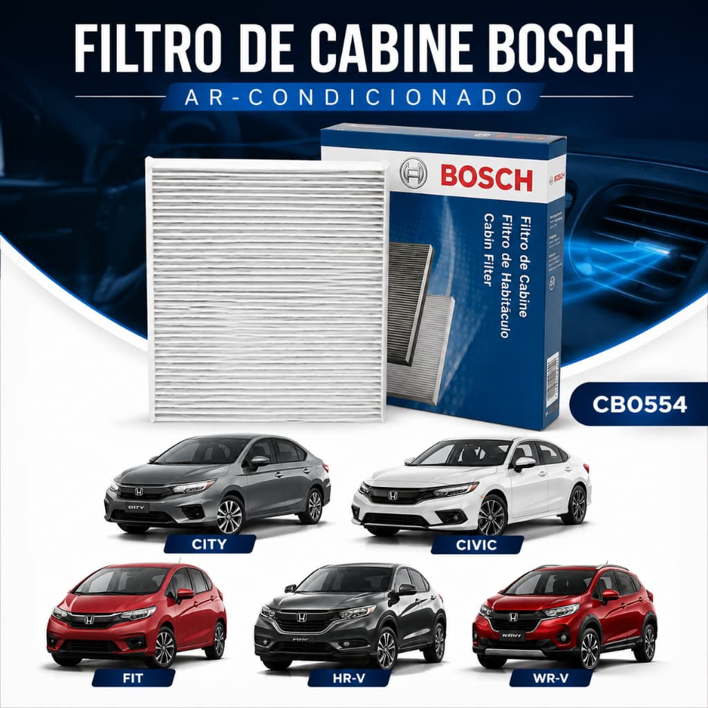 Filtro de Cabine Bosch CB0554 Honda City Civic Fit HR-V WR-V Ar Condicionado 0986BF0554