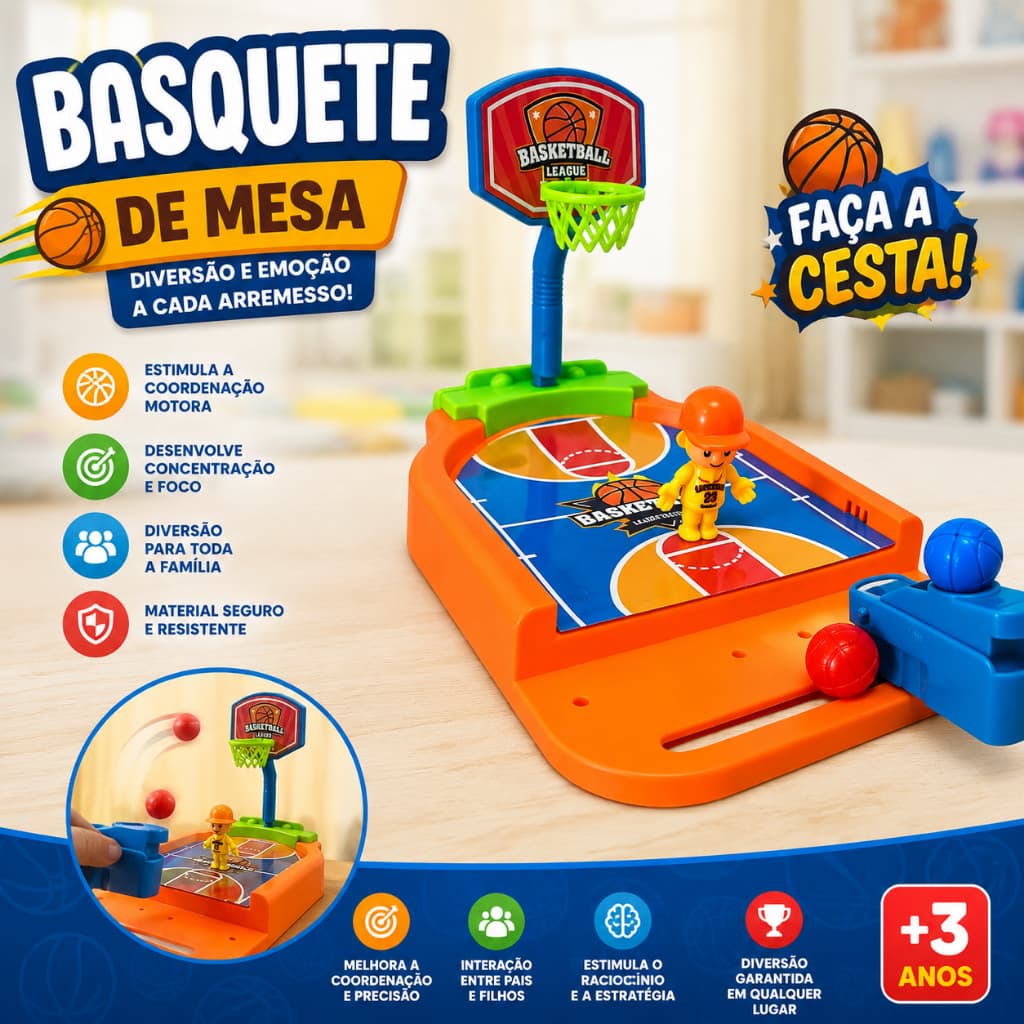 Brinquedo de Basquete para Crianças – Jogo de Mesa com Lançador e Bola