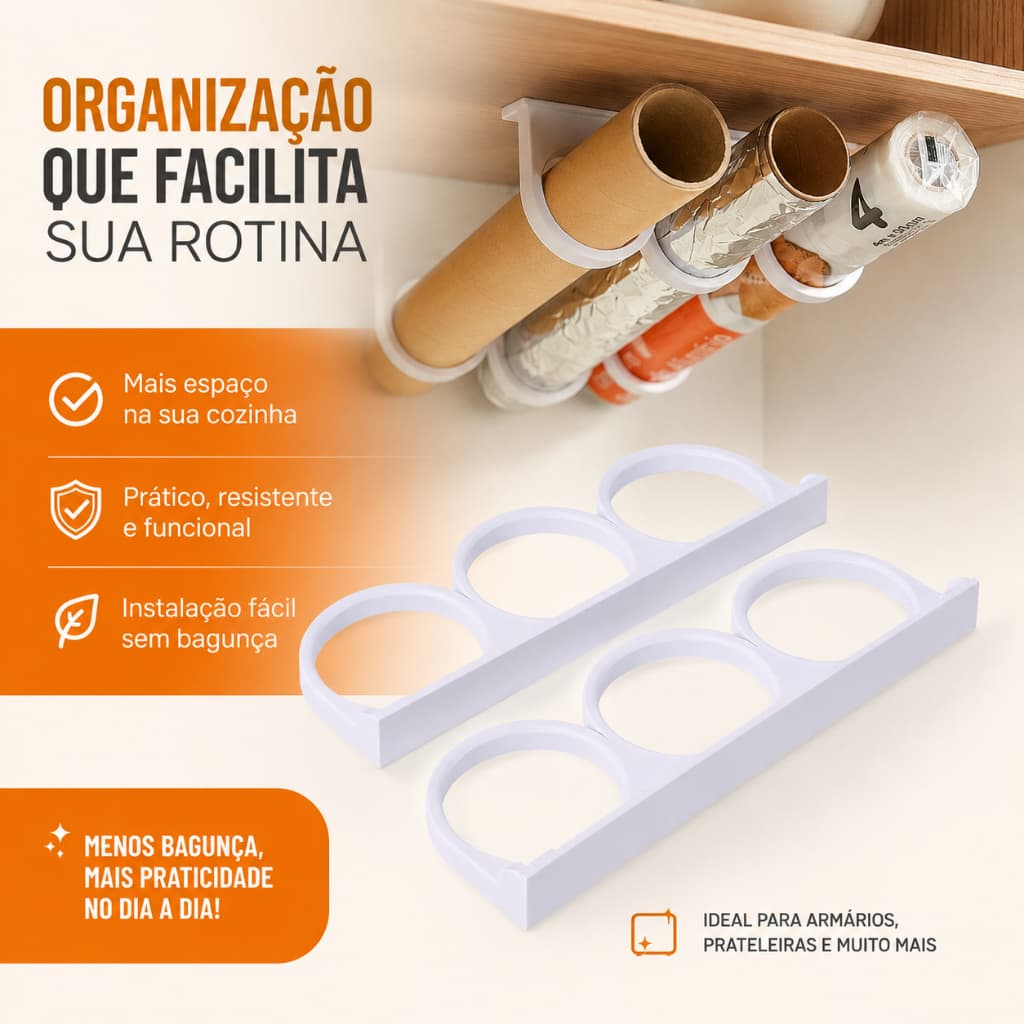 Organizador De Rolo Plástico Branco Para Armário E Prateleira