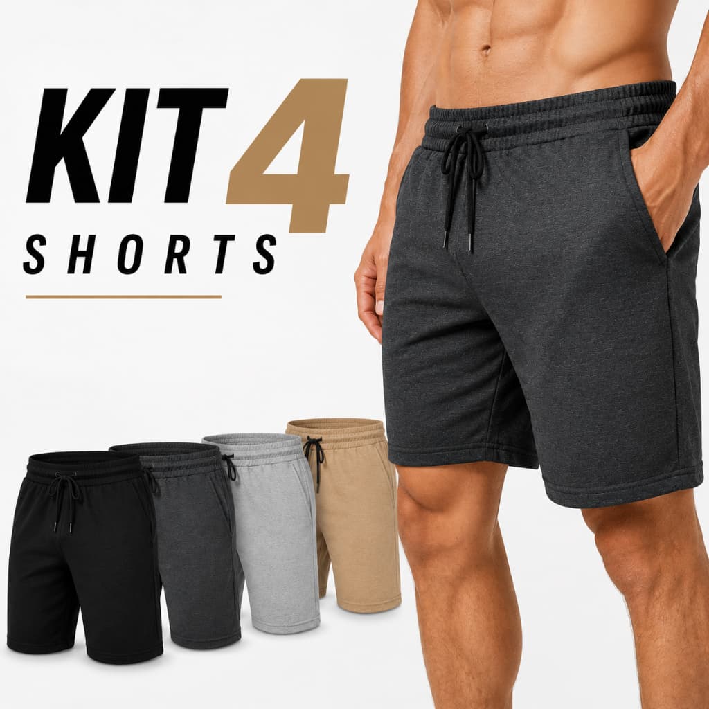 Kit 4 Bermuda Short Moletom Masculino Academia Treino Casual