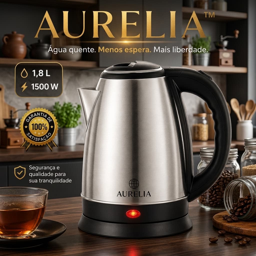 Chaleira Elétrica Inox 1.8L Potente 110v/220v Desligamento Automático Jarra Água Rápida