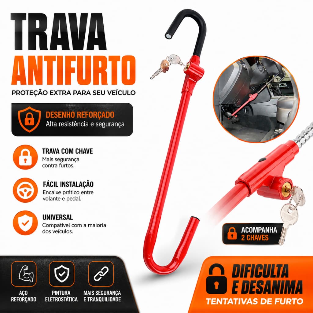 Anti furto Trava PEDAL CARRO TIPO Carneiro TRAVA CARRO Pedal Volante Em Aço REFORÇADO