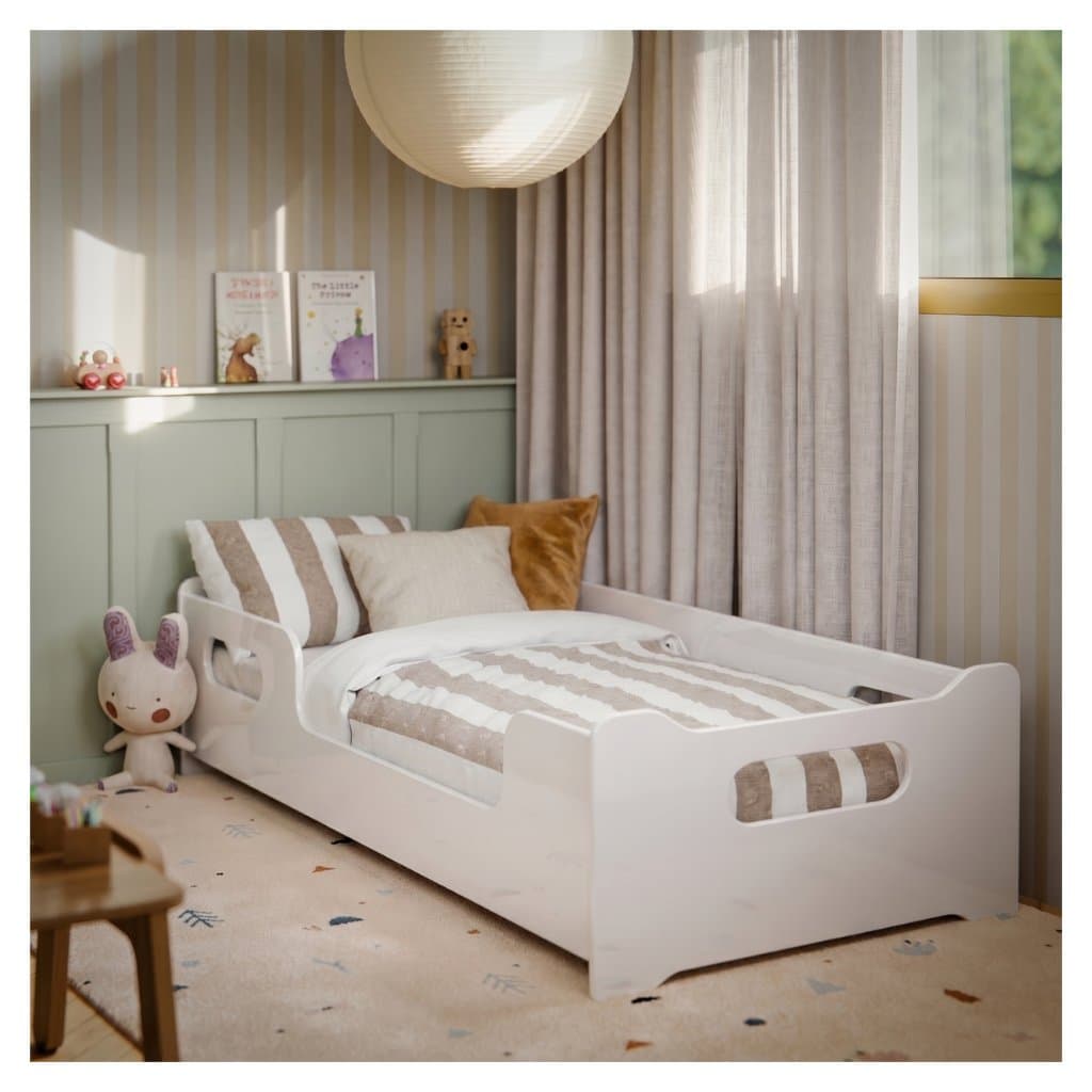 Cama Infantil Montessoriana Baixa Para Colchão Com Grade Lateral De Segurança Para Quarto De Menino e Menina Encanto