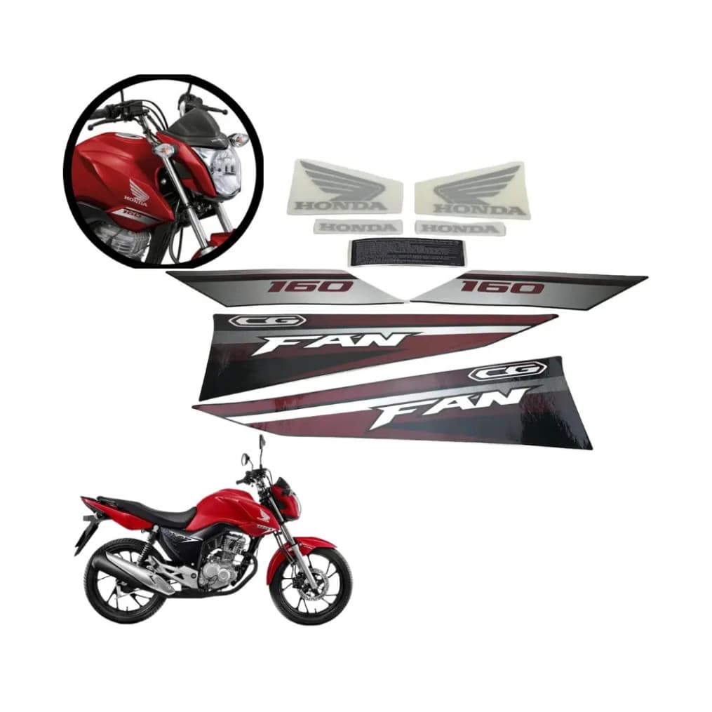 Jogo Faixa Original Honda Fan 160 2017 Vermelho