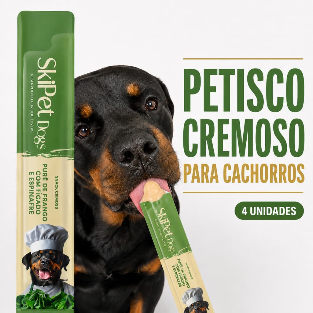 Petisco para Cachorro Cremoso Snack Sachê SkiPet Dogs Frango Fígado Espinafre 4x15g