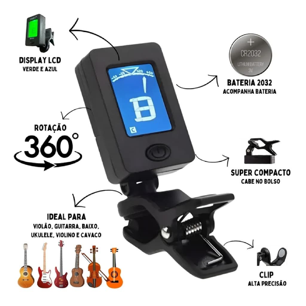 Afinador Digital Para Violão Guitarra Ukulele Cavaco Cavaquinho Gonzaga