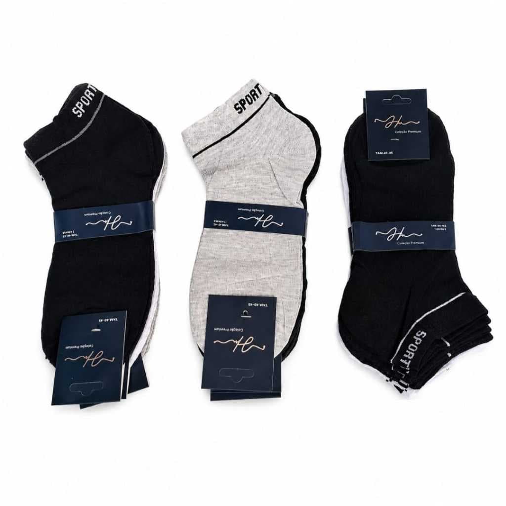 Kit 3 Pares Meias Masculinas Esportivas Cano Curto Confortáveis 39-43