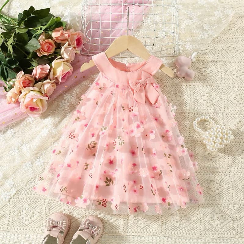 Vestido de festa infantil Rosa com flores