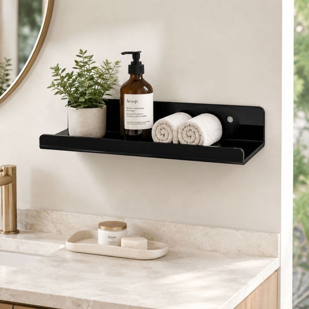 Prateleira Flutuante Formato U Suporte Enfeite Decoração 20 x 10cm Preto Multiuso Organizador