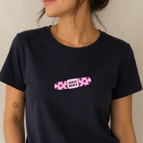 Camiseta babylook Jesus Cura Blusa Evangelica Personalizada Tshirt 100% algodão Cristã Camisa