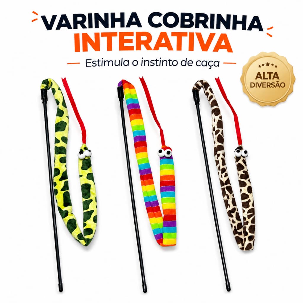 Brinquedo Varinha para Gatos Cobrinha Interativa Anti Estresse, Alta Diversão Cores: Sortidas