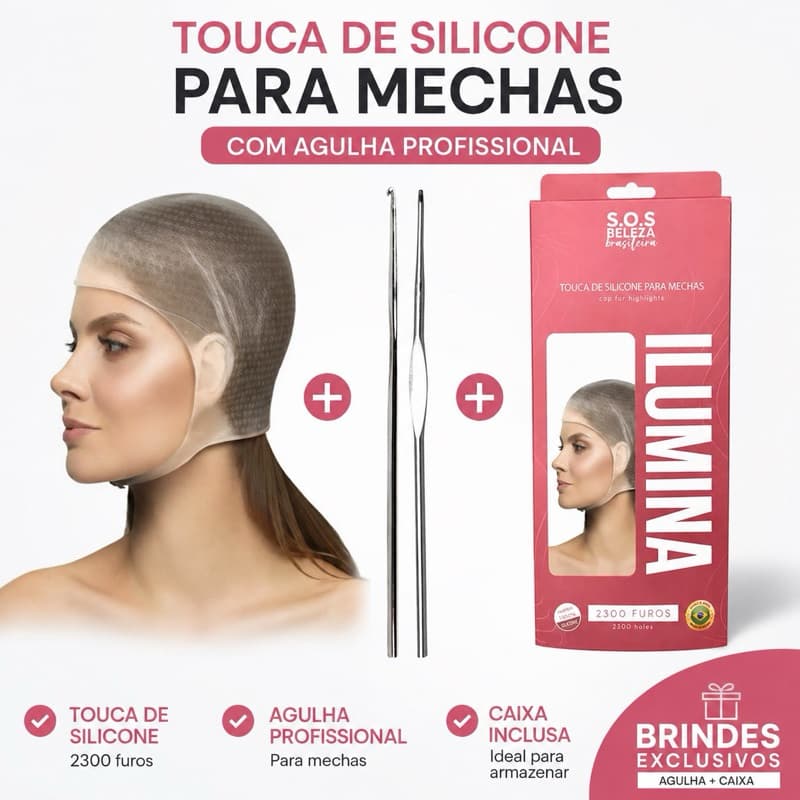 Touca de silicone para mechas 2300 Furos transparente Brinde Caixa Com Agulha