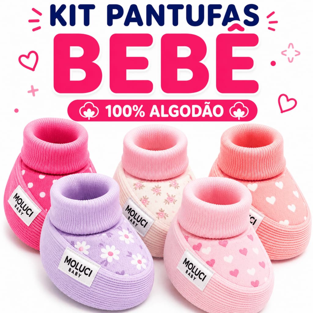 Kit 3 ou 5 Sapatinho Pantufa Bebê Menina RN 100% Algodão Recém Nascido Enxoval Maternidade