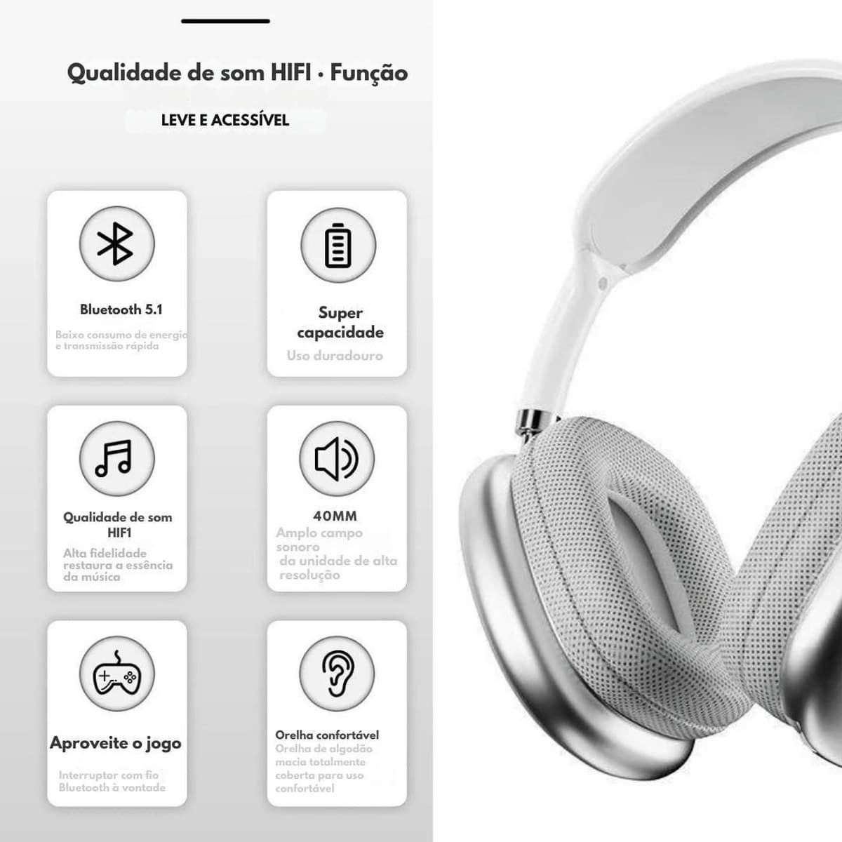 Fone de Ouvido P9 Sem Fio Conectividade Wireless Qualidade Sonora Revestido Bluetooth para Uso